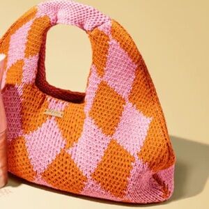Pink and Orange Argyle Knit Bag 70s inspired by Kopari NWOT